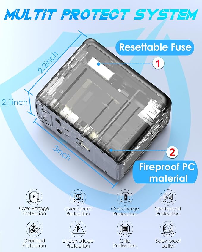 Universal Travel Adapter, 6.0A 30W International Power Adapter, 5 USB C/A Ports - Image 6