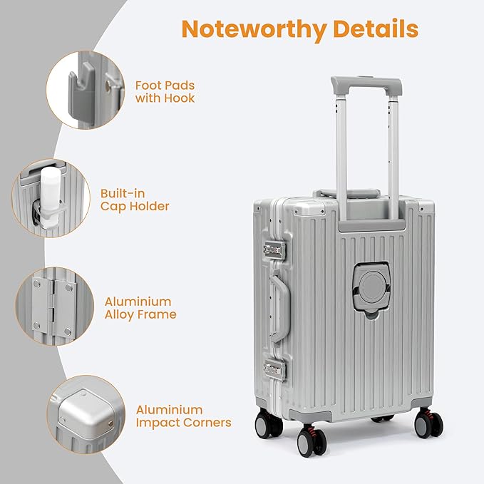 26 Inch Checked Luggage with Spinner Wheels, No Zipper Aluminum Frame Hard - Image 5