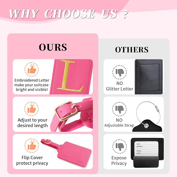 Personalized Initial Luggage Tag, Rose Red Leather, Cute Luggage Tags - Image 7