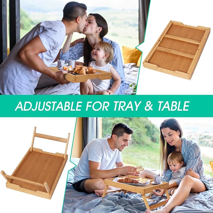 Artmeer Bed Tray Table with Folding Legs, Bamboo Breakfast in Bed - Image 5