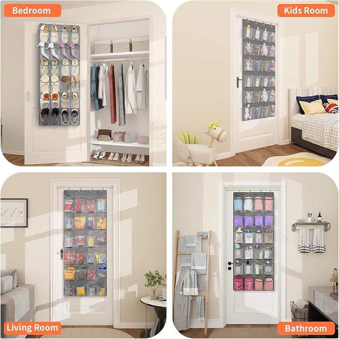 FENTEC 24 Pockets Over the Door Shoe Organizer Hanging Shoe Organizer - Image 5
