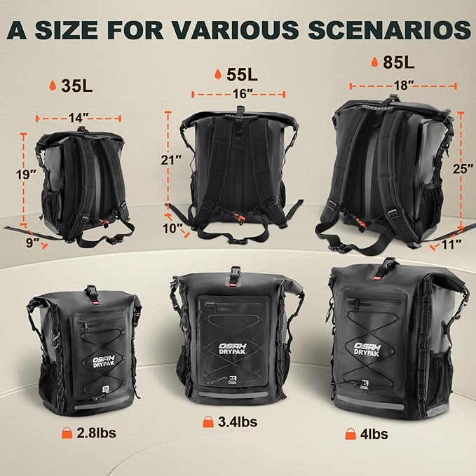 Waterproof Backpack Dry Bag 35L/55L/85L– Heavy Duty Roll-Top Hiking Backpack - Image 2