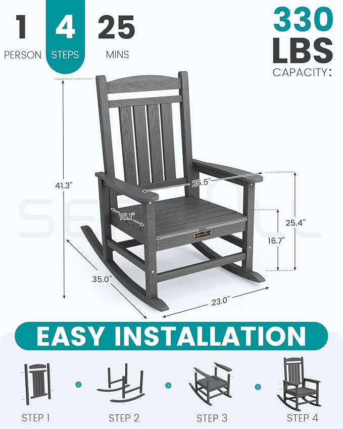 SERWALL Outdoor Rocking Chair Set of 2, HDPE Patio Rocking Chair All-Weather - Image 3