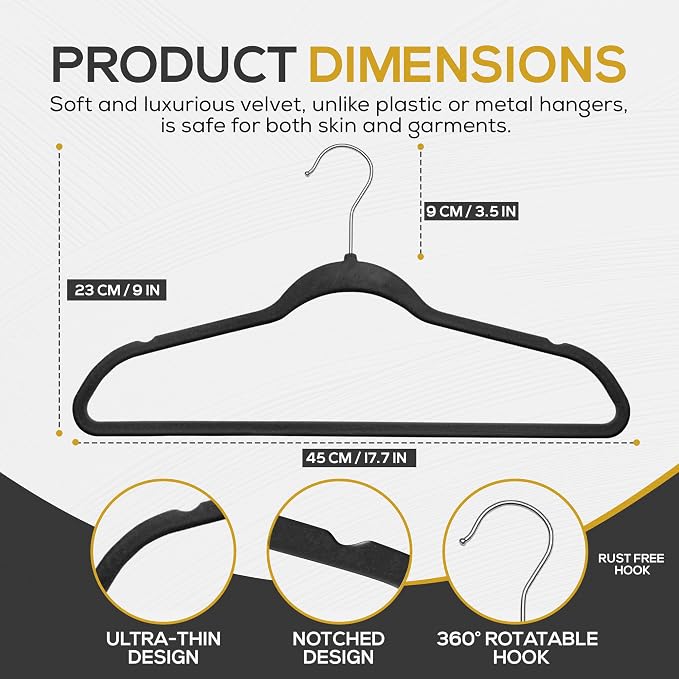 50 Pack New Premium Quality Velvet Hangers Ultra Thin Non Slip Adult Felt Space - Image 2