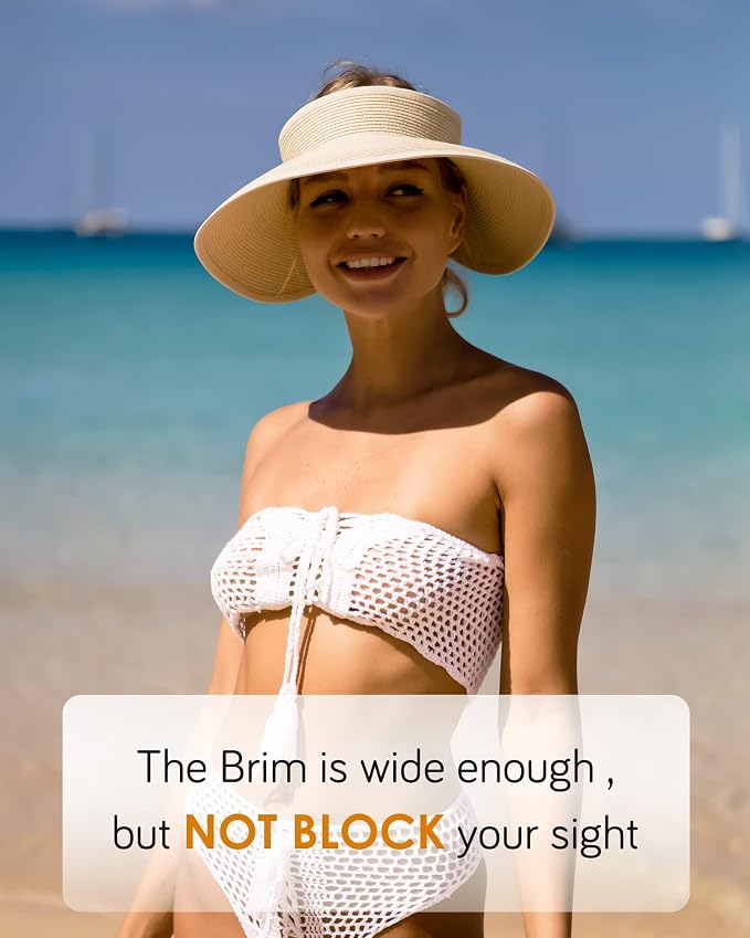 FURTALK Sun Hats for Women Wide Brim Beach Hat Straw Visor Ponytail Summer UV - Image 4
