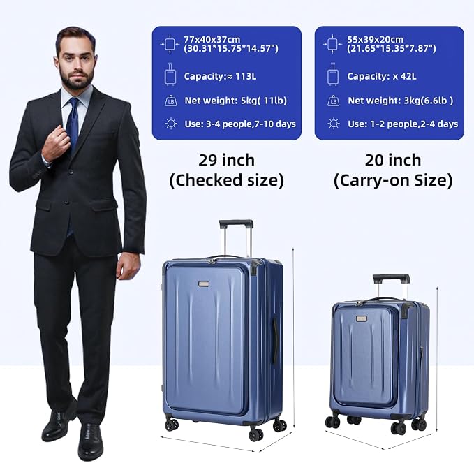 Carry On Luggage, 20Inch & 29 Inch Top Opening Airline Approved ABS+PC Hard - Image 2