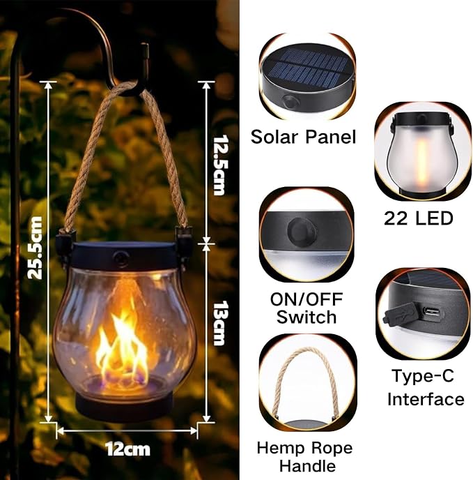 Solar Lantern Outdoor Lights, Flickering LED - Image 7
