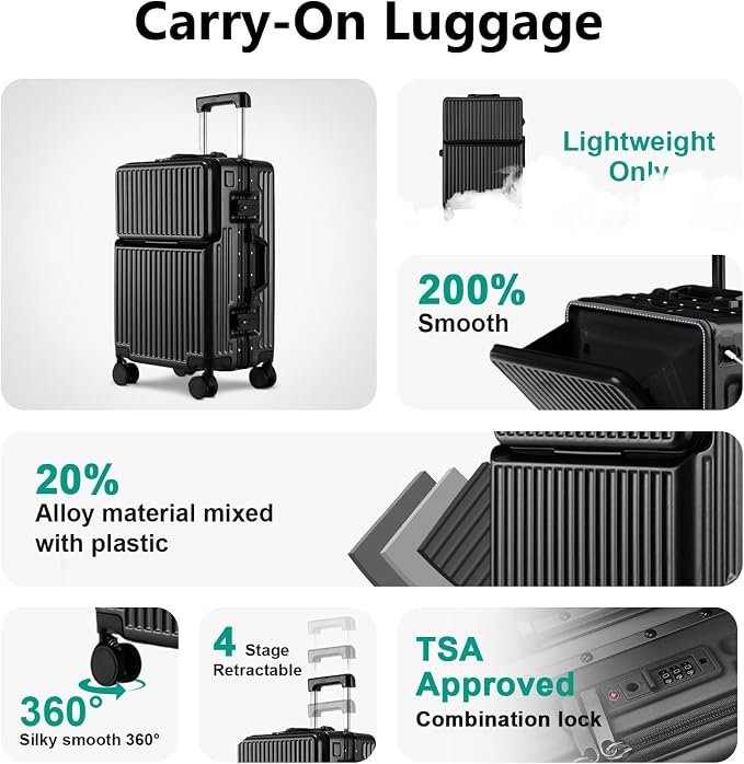 Hard Shell Luggage 20 Inch Travel Luggage, ABS Aluminum Frame, Lightweight - Image 4