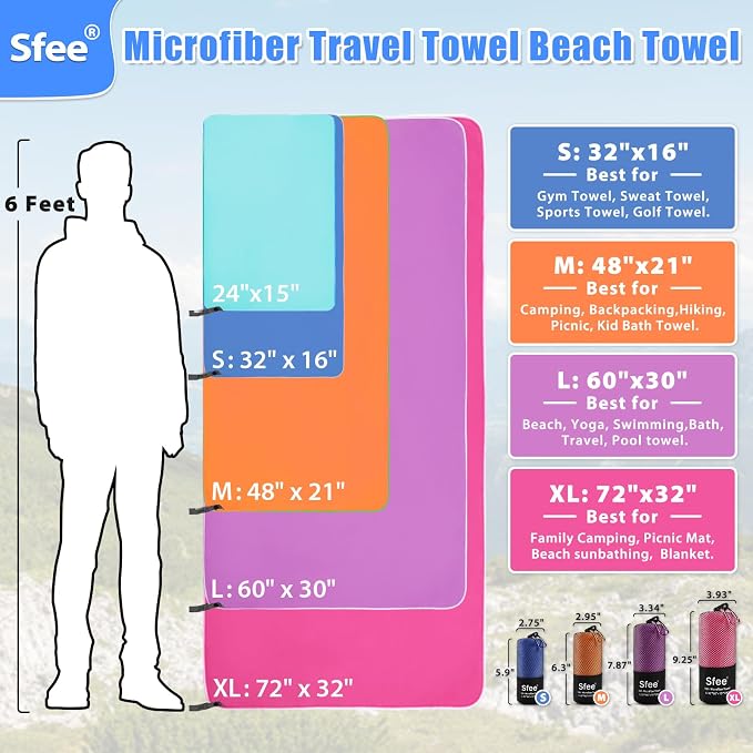 Sfee 2 Pack Camping Towel, Quick Dry Towel Super Absorbent Travel Microfiber - Image 4