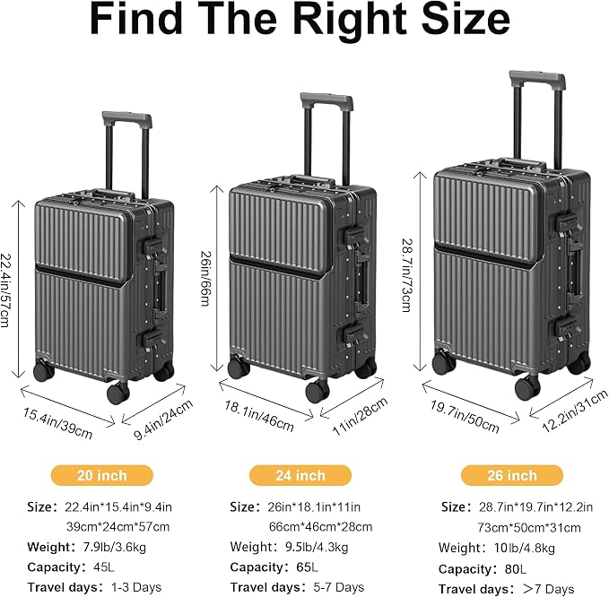Zipperless Luggage, Polycarbonate Aluminum Hardshell, Expandable Carry-On - Image 7
