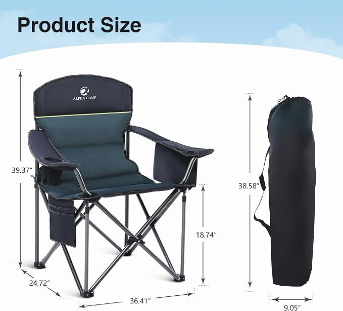 HIGH POINT SPORTS Camping Folding Chair, Heavy Duty Oversized Portable Outdoor - Image 3