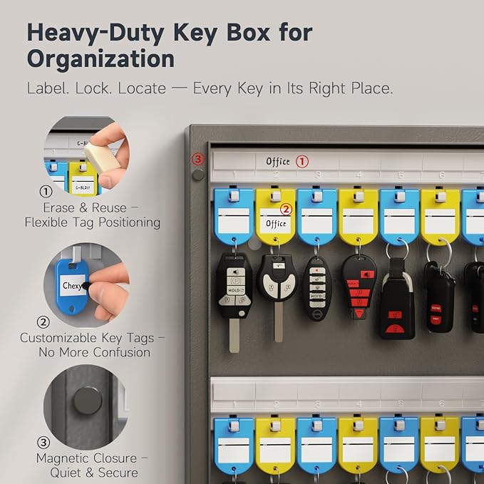 48 Key Cabinet Organizer, Key Lock Box, Key Safe Security Storage Lockbox Holder - Image 4