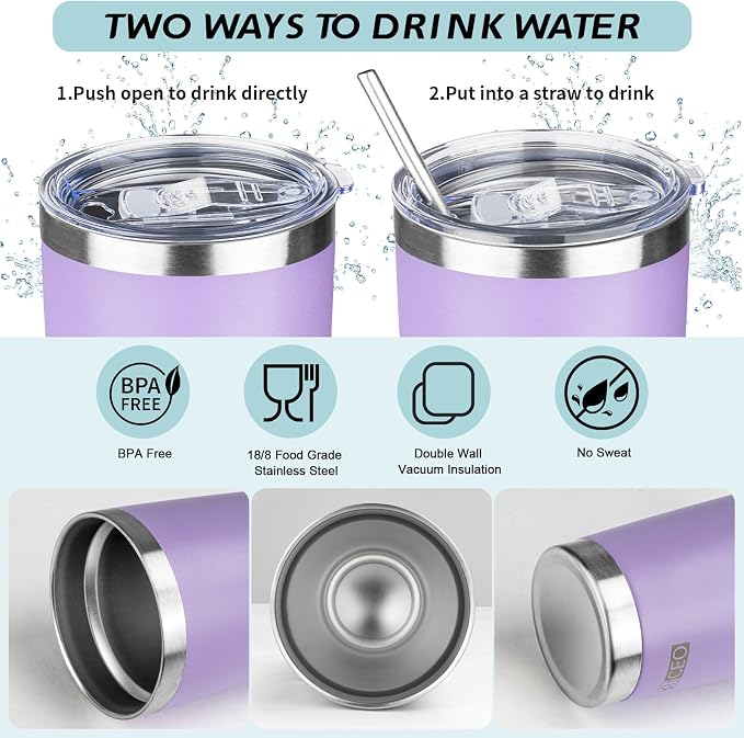 20oz Tumbler with Straw and Brush, Stainless Steel Vacuum Insulated tumbler - Image 2