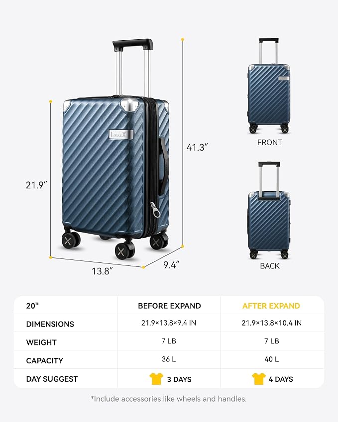 LUGGEX Luggage with Spinner Wheels, Polycarbonate Expandable Hard Shell Suitcase - Image 8