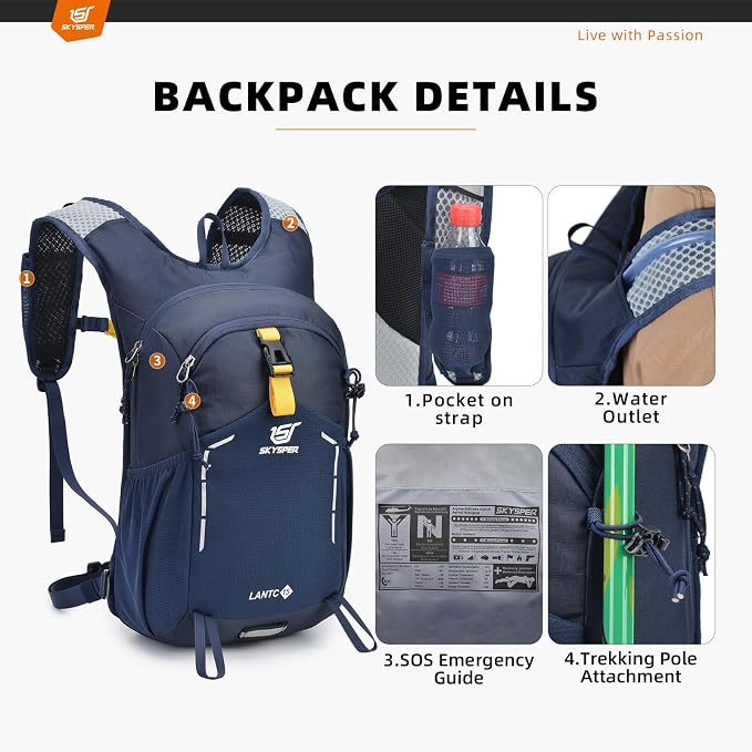 SKYSPER Small Hiking Backpack - 15L Travel Daypack Lightweight Bag Water - Image 5