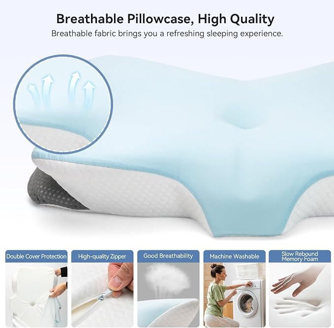 Ergonomic Cervical Pillow for Neck Support, Memory Foam Orthopedic Contour Side - Image 5