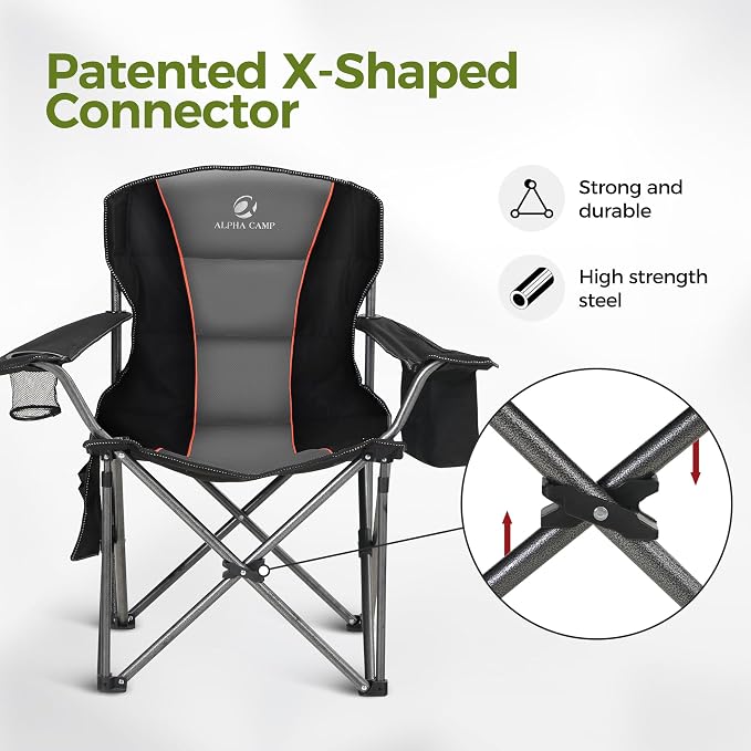 ALPHA CAMP Oversized Camping Folding Chair, Heavy Duty Support 450 LBS Steel - Image 9