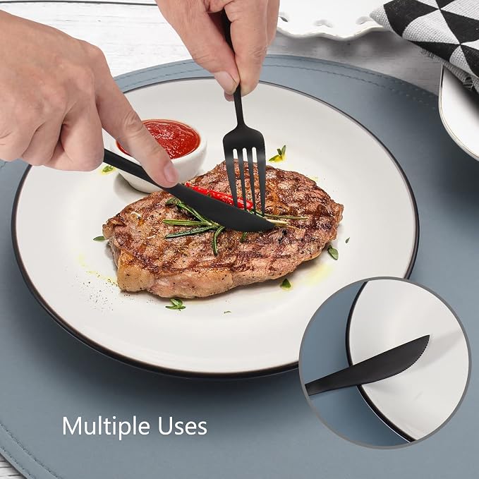 Matte Black Silverware Set, VANVRO 20-Piece Stainless Steel Flatware Set - Image 5