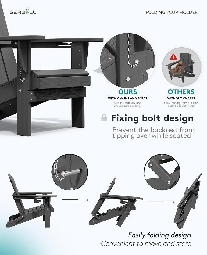 SERWALL Foldable Adirondack Chair Set of 2, HDPE Adirondack Chair - Image 7