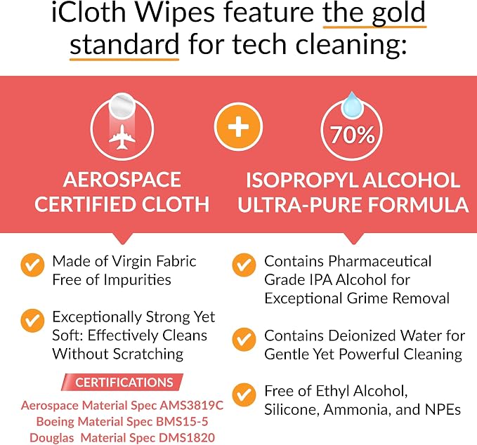 iCloth 70% Isopropyl Alcohol Large Screen and Electronics Wipes, Streak-Free - Image 5