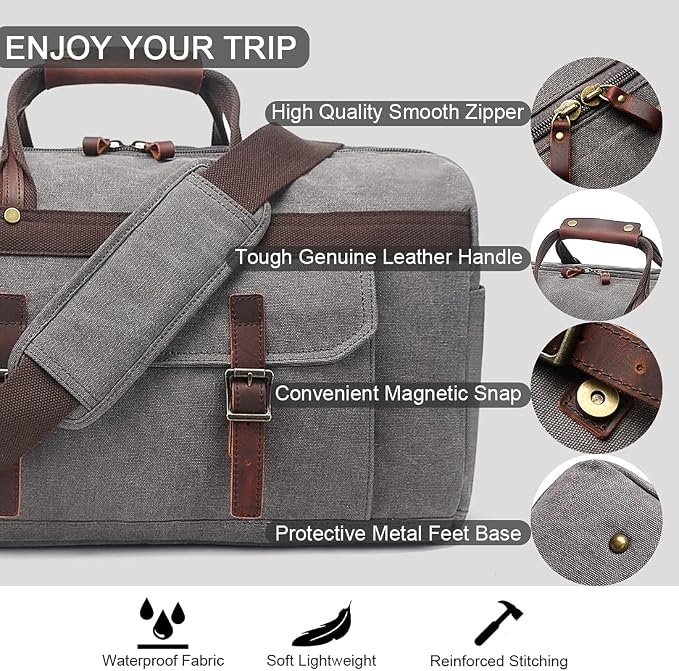 Duffle Bag for Men Waterproof Genuine Leather Canvas Travel Duffel Bags for - Image 4