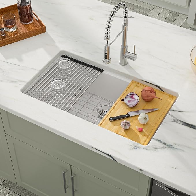 Dcolora 30 Inch White Kitchen Sink Granite Composite Workstation Undermount - Image 3