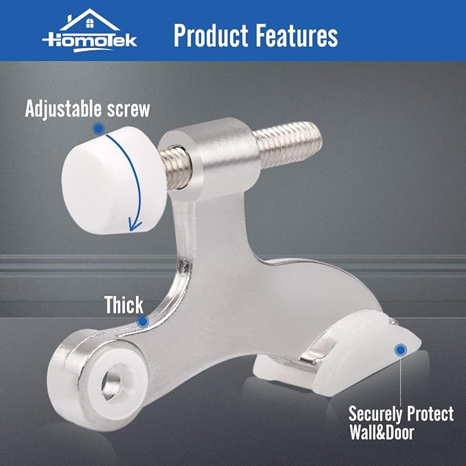 HOMOTEK 4 Pack Hinge Pin Satin Nickel Door Stopper, Adjustable Deluxe Heavy - Image 2