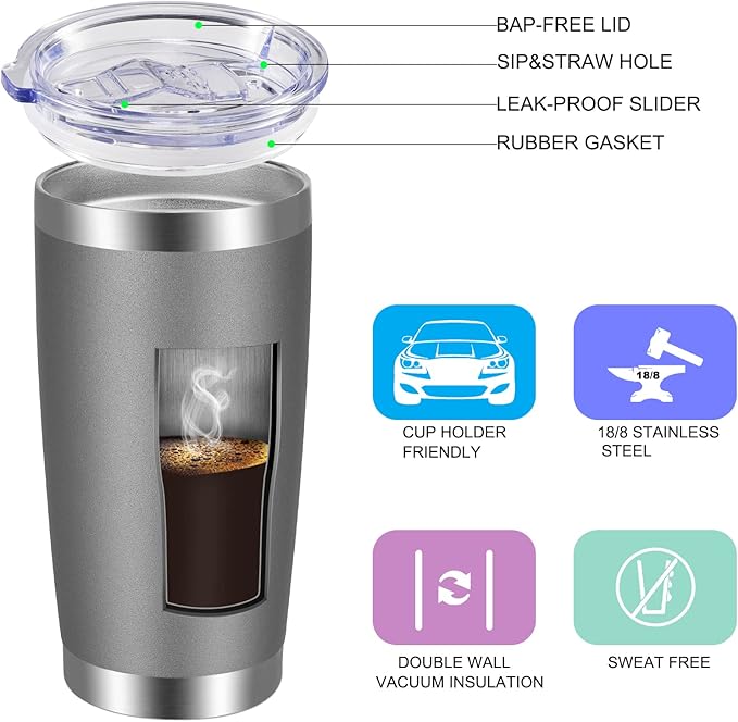 VEGOND 20oz Tumbler with Lid and Straw Stainless Steel Tumbler Cup Bulk Vacuum - Image 2