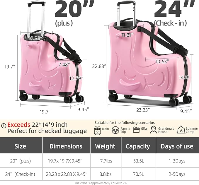 N-A Kids Ride On Suitcase with Wheels, Scooter Luggage - Image 3