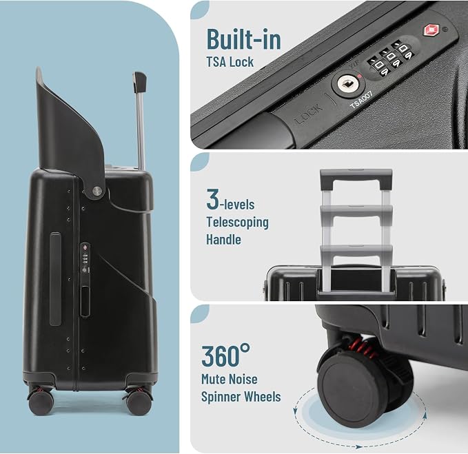 20-Inch Ride-On Suitcase for Kids & Adults – TSA-Approved Underseat Carry-On - Image 3