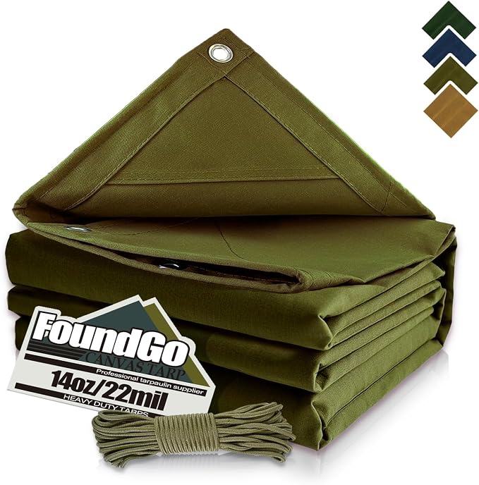 FoundGo Canvas Tarp 6x8ft Heavy Duty Waterproof Tarps by FoundGo