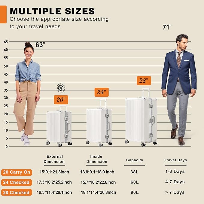 AnyZip Carry On Luggage PC+ABS Aluminum Frame Zipperless Luggage Hard Shell - Image 6