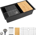 Dcolora 33 inches Granite Composite Kitchen Sink Workstation Black Undermount by Dcolora
