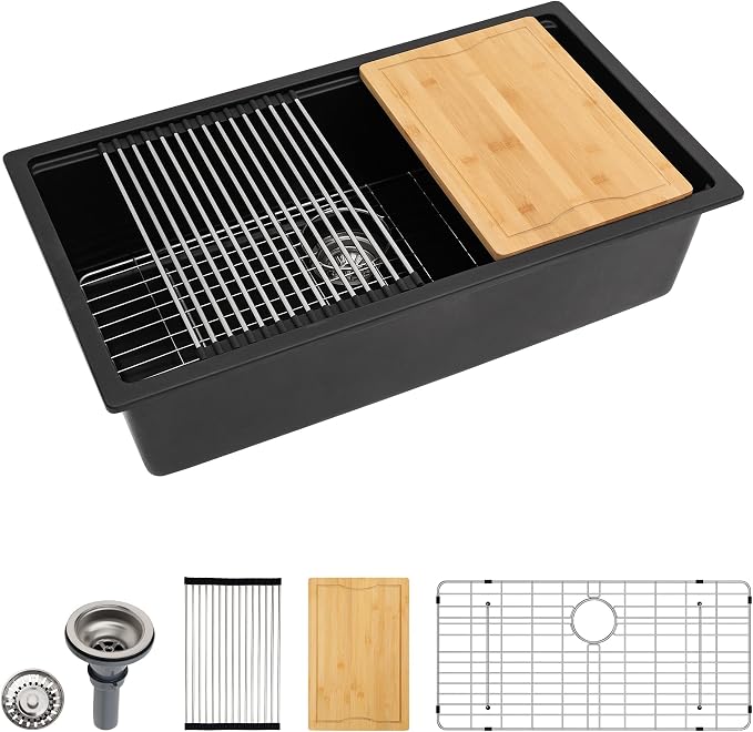 Dcolora 30 Inch Matte Black Kitchen Sink Workstation Granite Composite by Dcolora