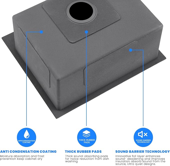 POPFLY 25 Inch Drop In Kitchen Sink, 25x18 Black Stainless Steel Top mount - Image 4