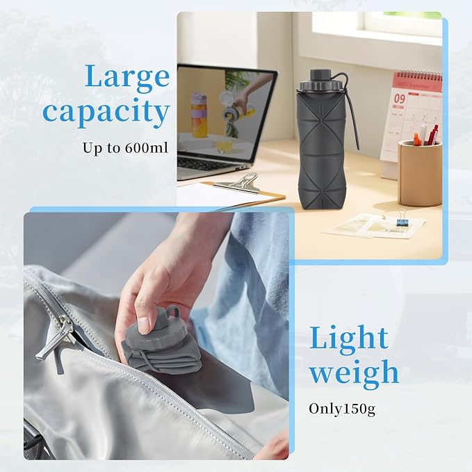 YCT Collapsible Silicone Travel Water Bottle 20oz, Reuseable Leakproof BPA Free - Image 3