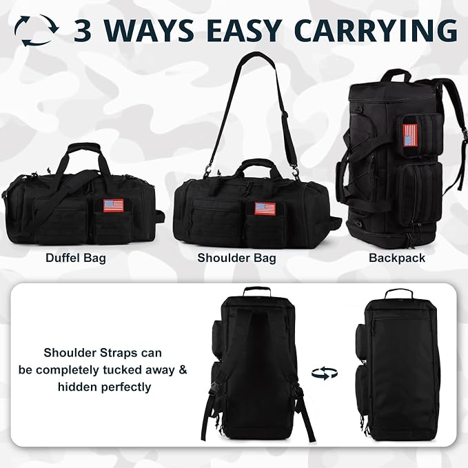Tactical Gym Bag for Men，70L Large 3 in 1 Sports Duffle Bag - Image 5