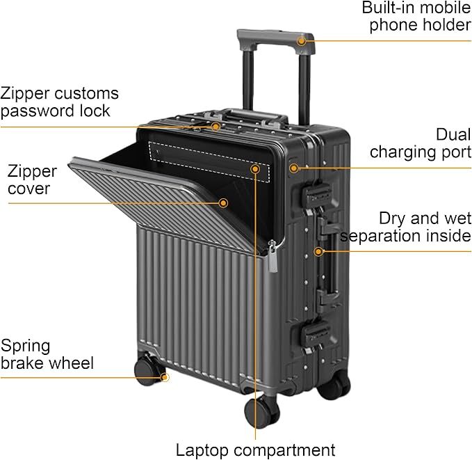 Zipperless Luggage, Polycarbonate Aluminum Hardshell, Expandable Carry-On - Image 3