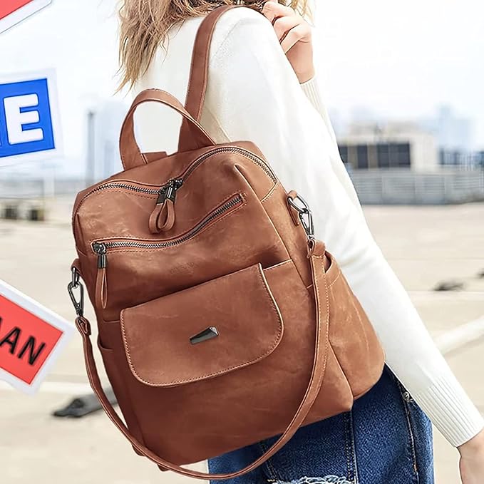 PU Leather Backpack Purse for Women Fashion Multipurpose Design Handbag Ladies - Image 6