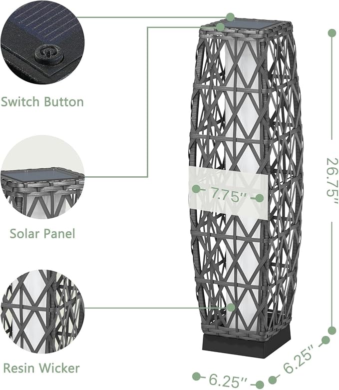 Grand patio Solar Outdoor Floor Lamp Wicker Lantern Decoration Light - Image 9