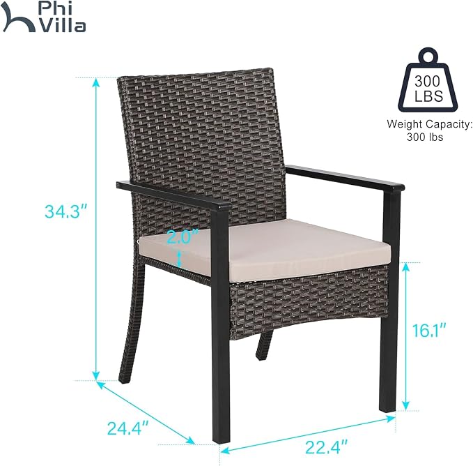 PHI VILLA Outdoor Wicker Chairs Set of 2, Rattan Covered Metal Armchairs - Image 8