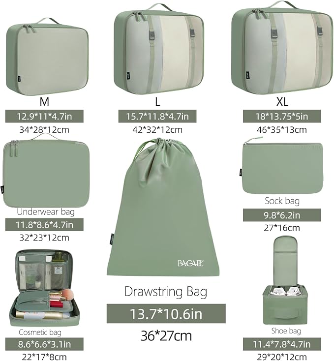 BAGAIL 8 Set Packing Cubes Luggage Packing Organizers - Image 2