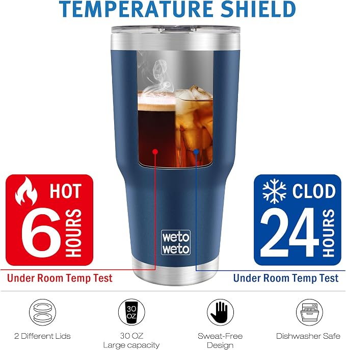 WETOWETO 30 oz Tumbler Stainless Steel Vacuum Insulated Coffee Cup - Image 6
