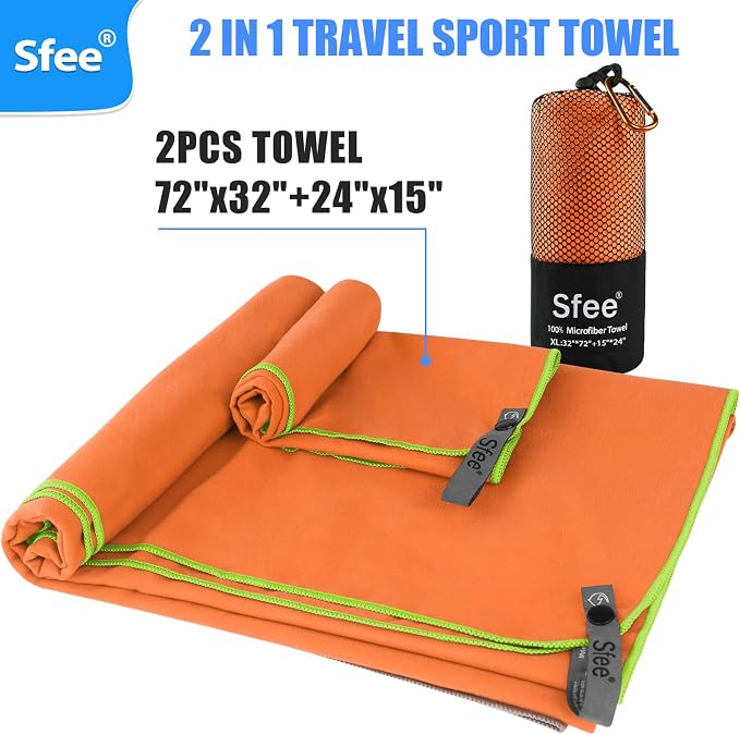 Sfee 2 Pack Camping Towel, Quick Dry Towel Super Absorbent Travel Microfiber - Image 3