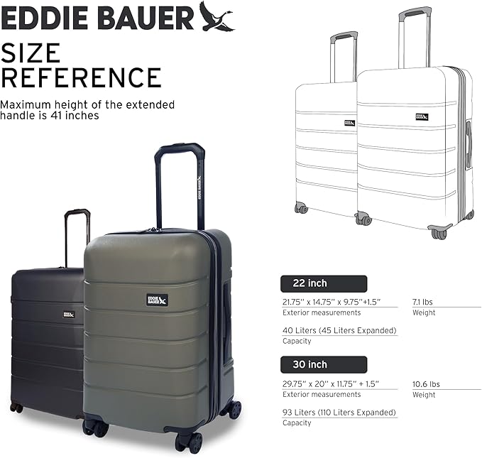 Eddie Bauer Glacier Carry-On 22" Luggage | Hardside | Spinner Wheels | - Image 3