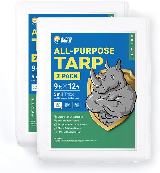 GUARD SHIELD Tarp White 9x12 Feet Multi Purpose Waterproof Poly Tarp Cover 5mil by GUARDSHIELD
