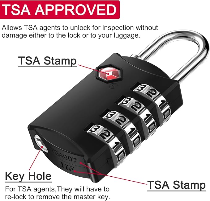 ZHEGE Luggage Lock, TSA Approved Travel Lock, 4 Digit Combination Padlock - Image 3