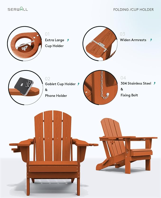 SERWALL Adirondack Chair with Cup Holders - Image 6