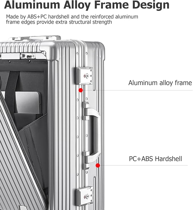 feilario 20in Aluminium Frame PC Hard Shell Spinner Wheels Luggage, Built-In - Image 2