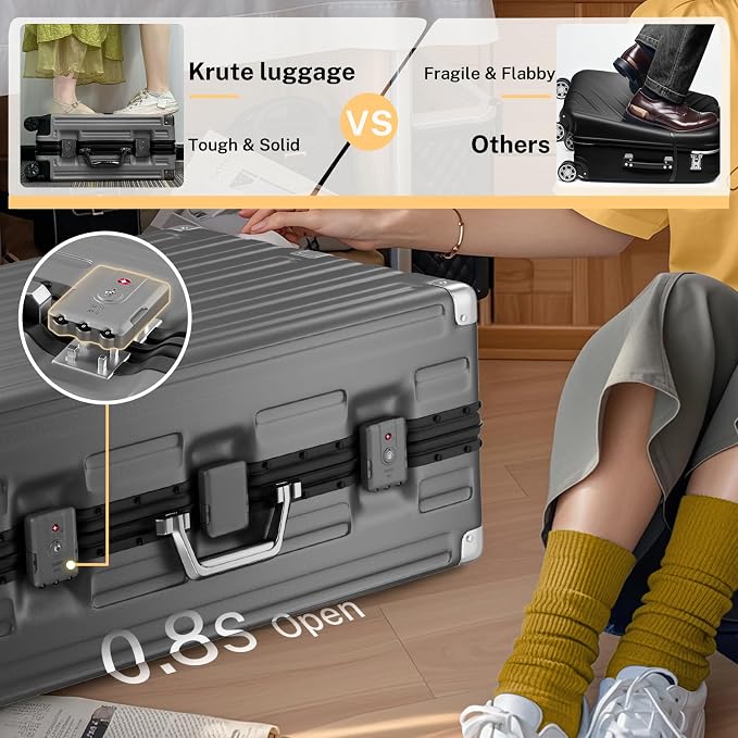 Krute Luggage Set 2 Pieces 20 28 Inch Aluminum Frame Carry on Luggages TSA Lock - Image 6